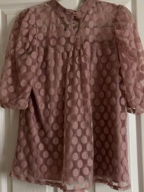 Women’s Polka Dot Puff Sleeve Blouse - Dusty Rose